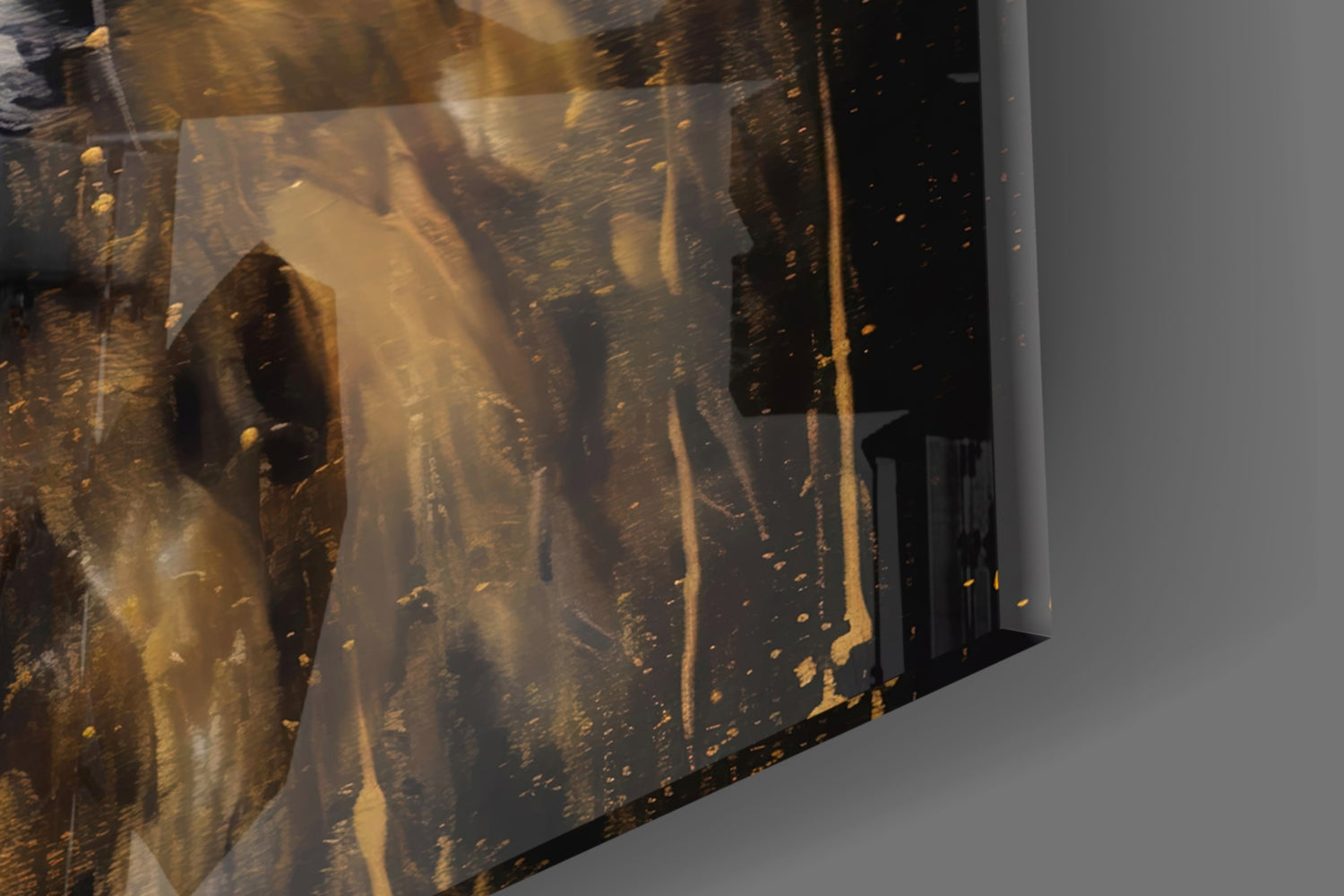 Gilded Paint Drip Lion Glass Wall Art