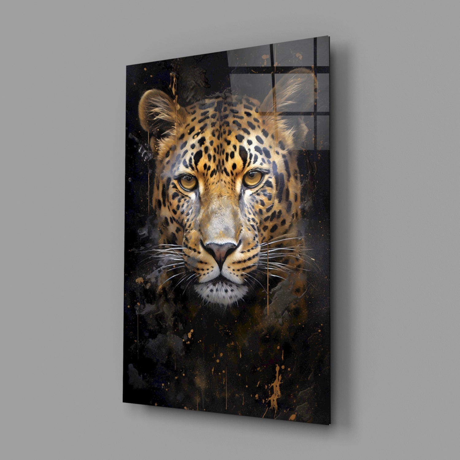 Gold Splatter Leopard Glass Wall Art