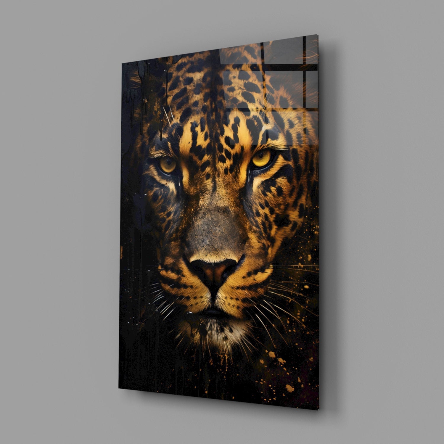 Fierce Golden Leopard Glass Wall Art