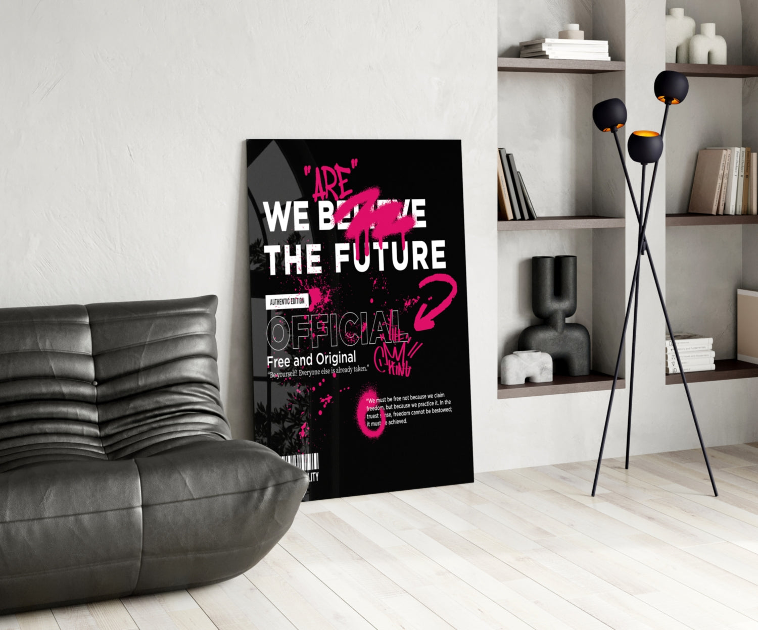 Pink Graffiti Slogan Black Typography Glass Wall Art