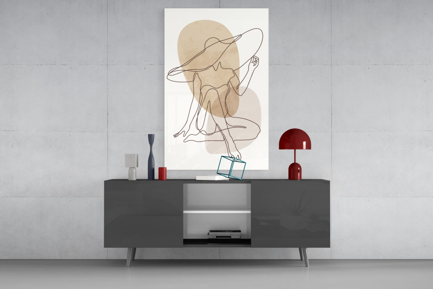 Seated Hat Woman Figure Glass Wall Art