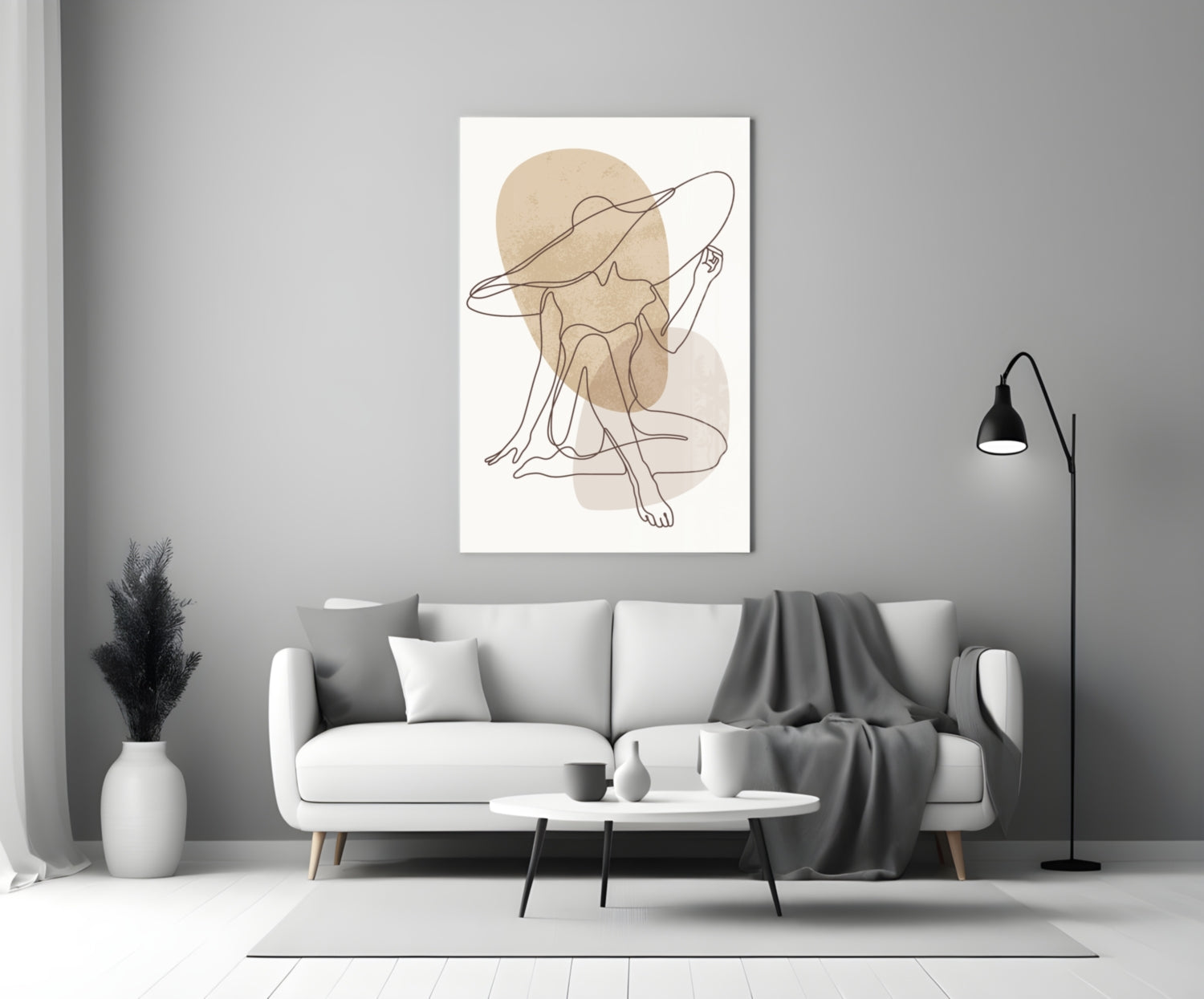 Seated Hat Woman Figure Glass Wall Art