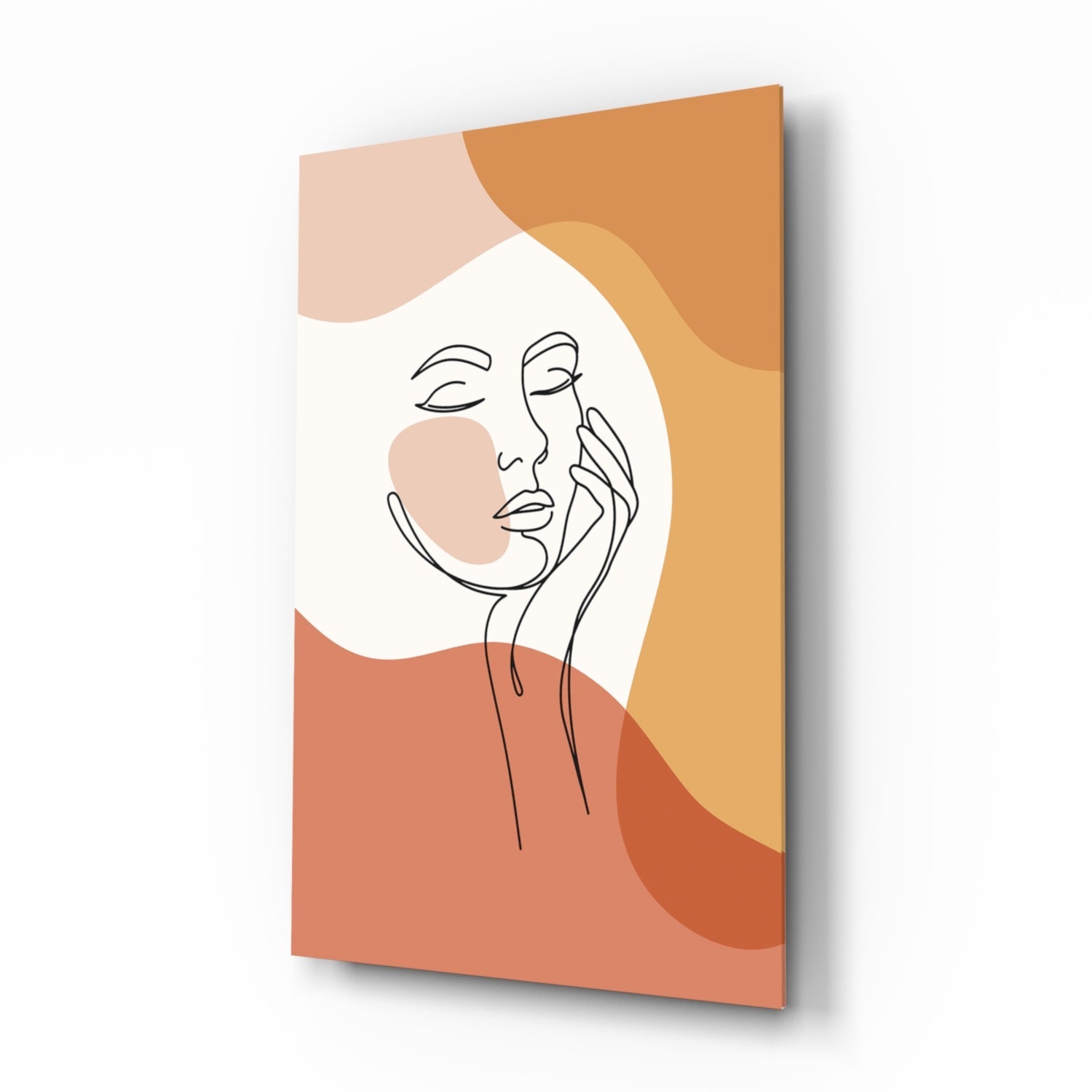Hand on Cheek Terracotta Face Glass Wall Art