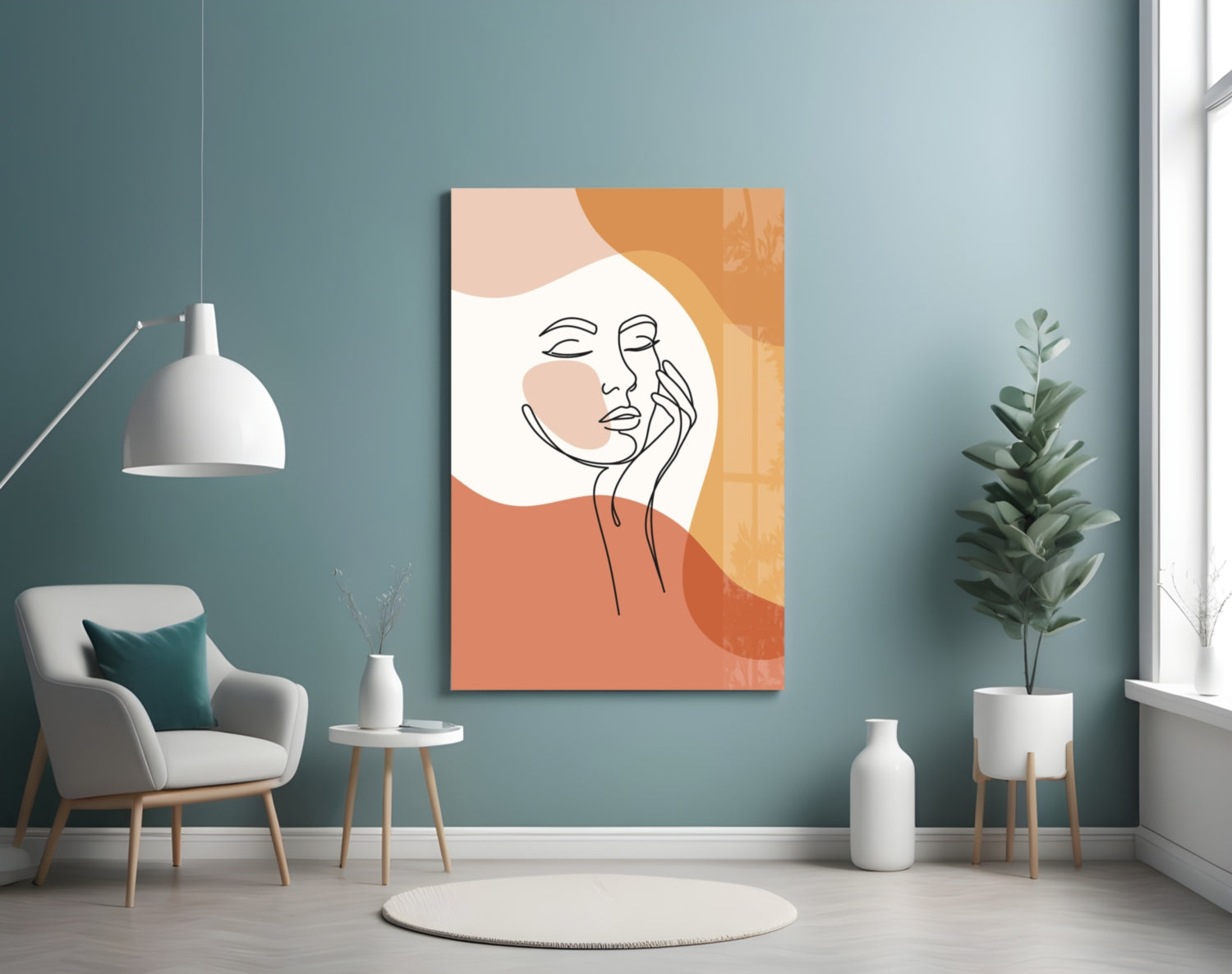 Hand on Cheek Terracotta Face Glass Wall Art