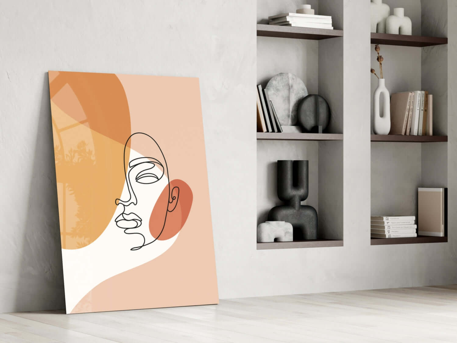 Tilted Face Peach Abstract Glass Wall Art