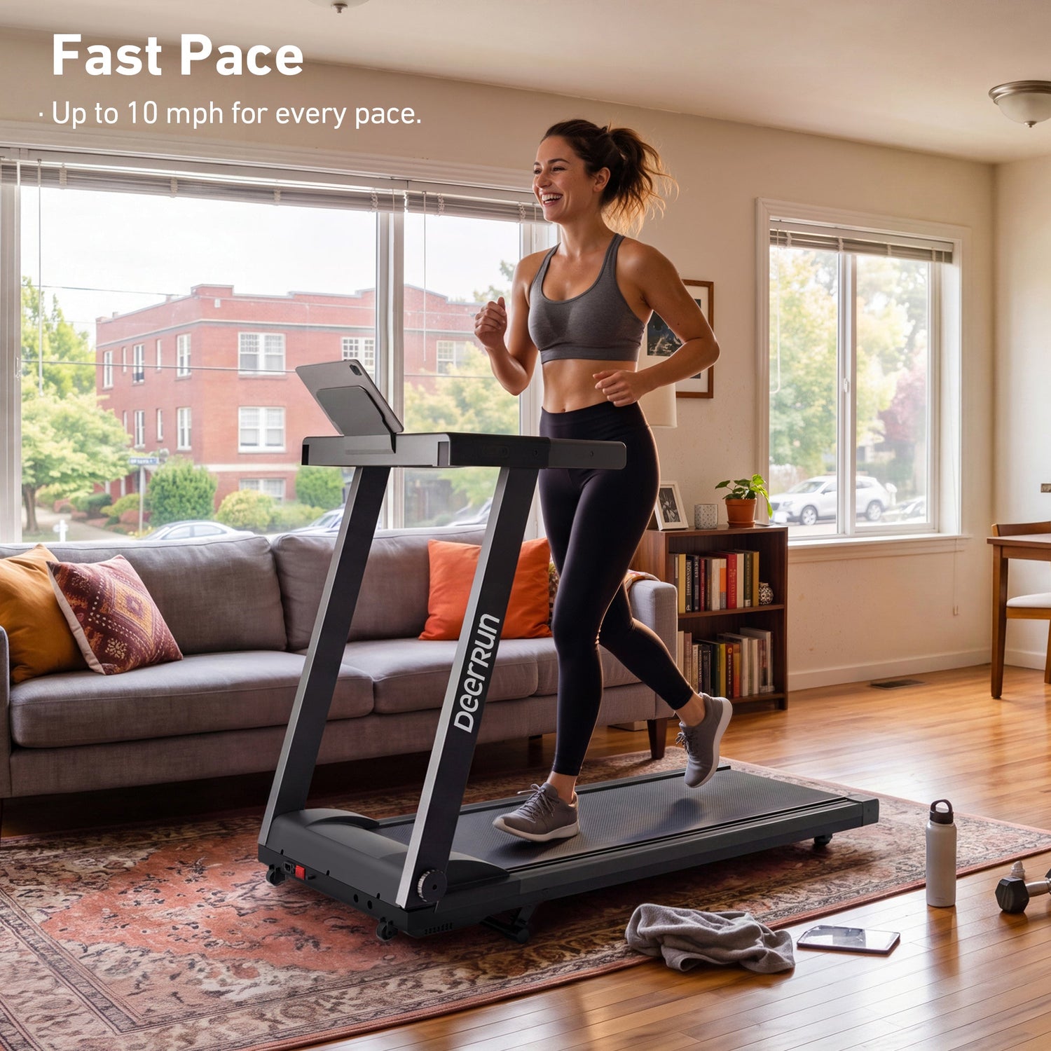 DeerRun All-New 2026 A1 Pro Move+ Smart Foldable Treadmill with 6% Incline &amp; NFC | 350 lbs, 10 mph, Black