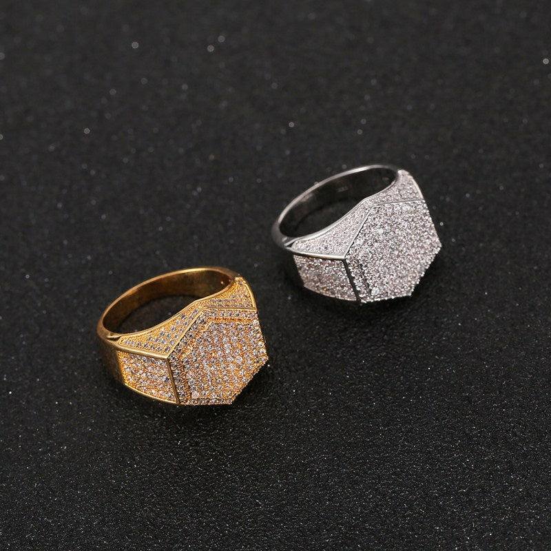 Hip-hop diamond hexagonal ring