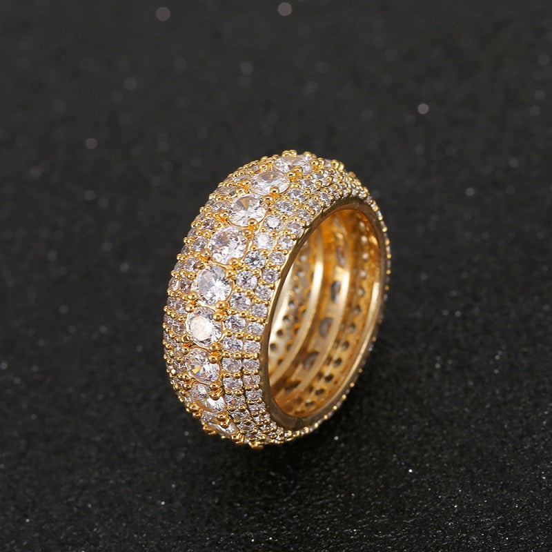 Hip-hop copper micro-inlaid five-row full zircon ring