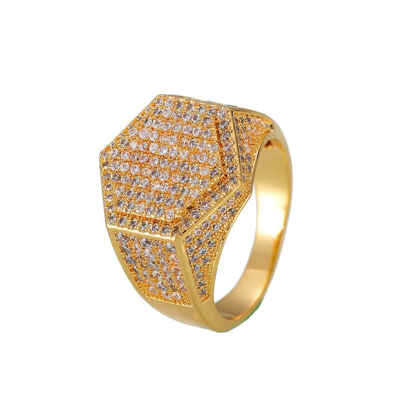 Hip-hop diamond hexagonal ring