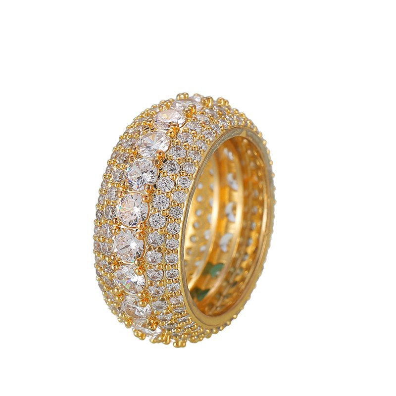 Hip-hop copper micro-inlaid five-row full zircon ring