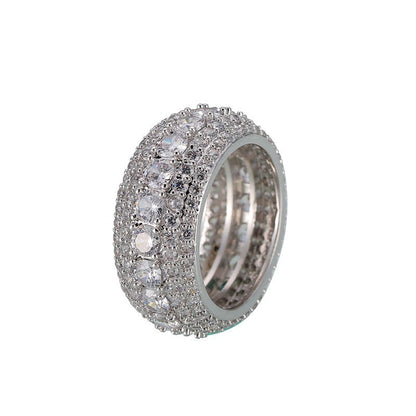 Hip-hop copper micro-inlaid five-row full zircon ring