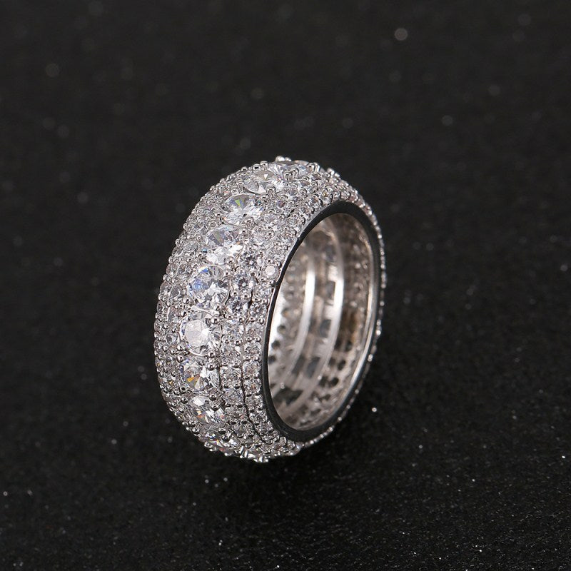 Hip-hop copper micro-inlaid five-row full zircon ring