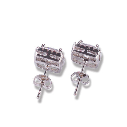 Hip Hop Four-Prong Black Zircon Earrings