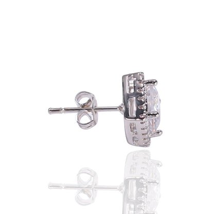 Hip Hop Four-Prong Black Zircon Earrings