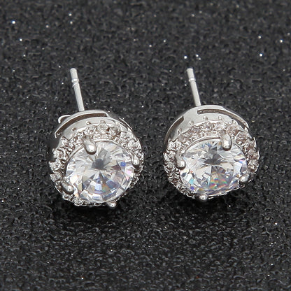 Hip Hop Four-Prong Black Zircon Earrings