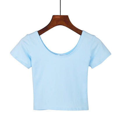 Tight navel-baring short-sleeved women&