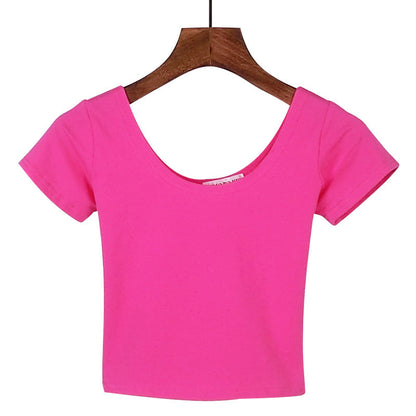 Tight navel-baring short-sleeved women&