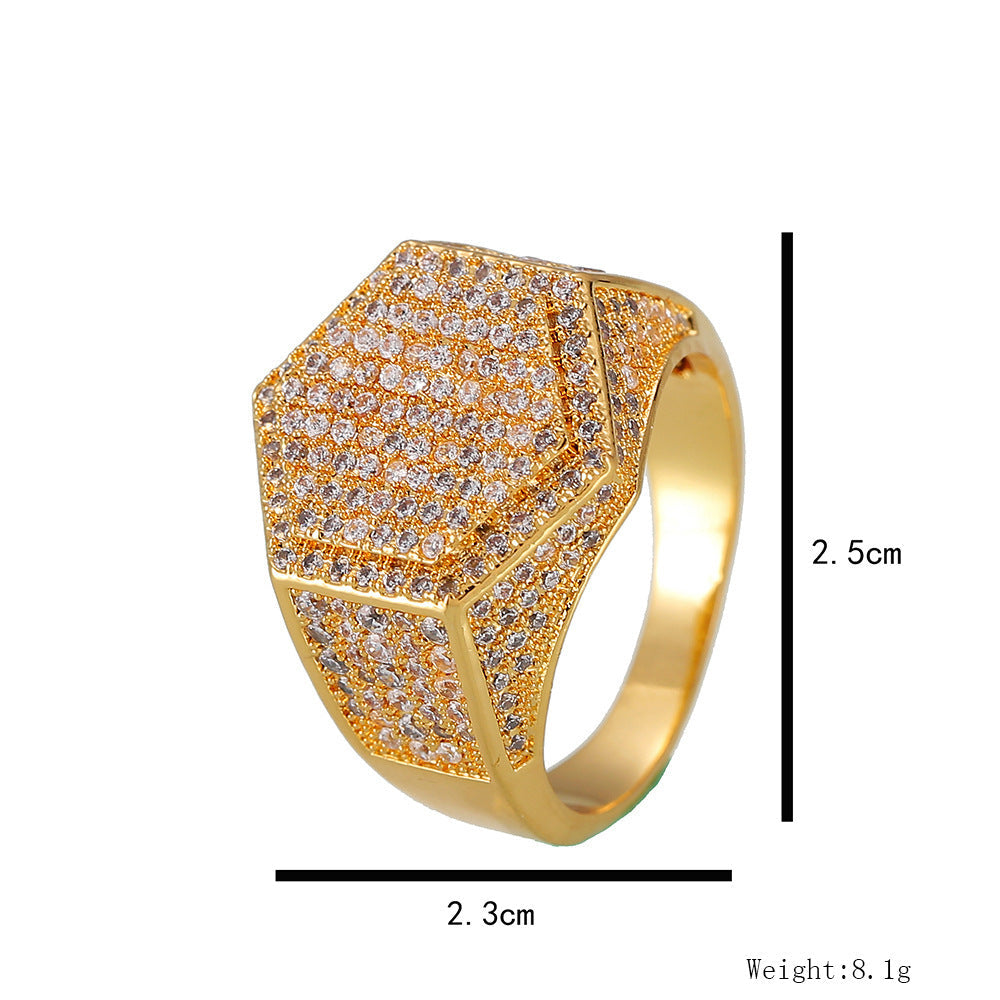 Hip-hop diamond hexagonal ring