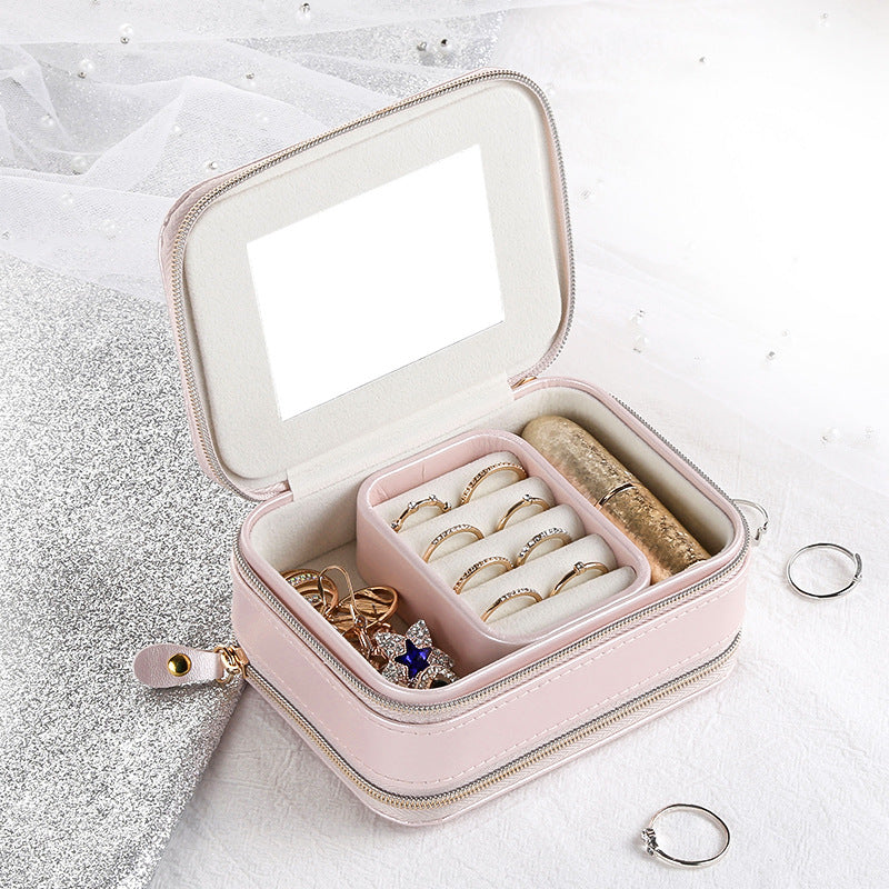 Double zipper mirror convenient jewelry box