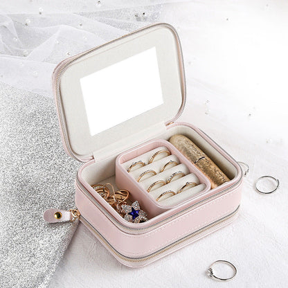 Double zipper mirror convenient jewelry box