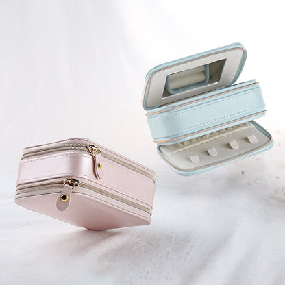 Double zipper mirror convenient jewelry box
