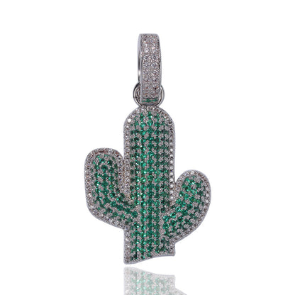 Hip-hop solid cactus zircon-encrusted pendant