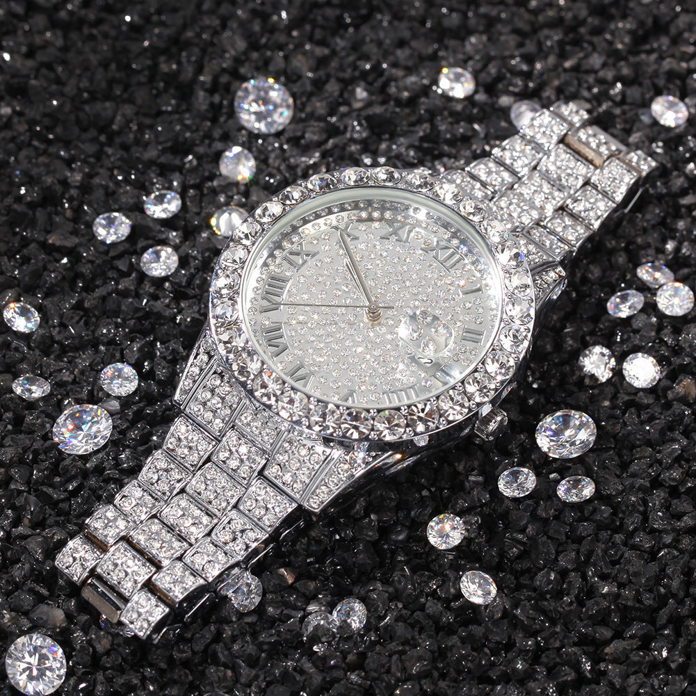 Hip-hop full-diamond waterproof quartz watches