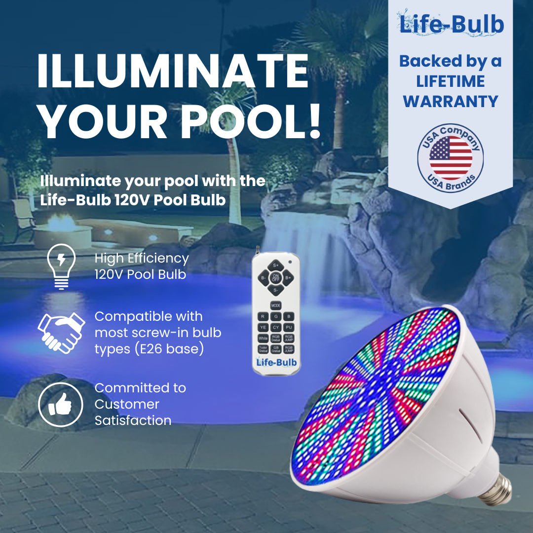 Life-Bulb Color LED Pool Replacement Bulb (E26 Base) | Replaces Pentair Amerlite &amp; Hayward AstroLite (120V) | Lifetime Replacement Program