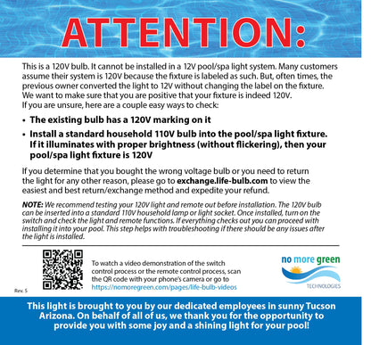 Life-Bulb Color LED Pool Replacement Bulb (E26 Base) | Replaces Pentair Amerlite &amp; Hayward AstroLite (120V) | Lifetime Replacement Program