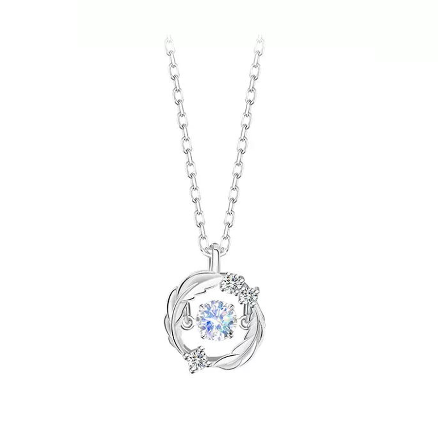Silver Flash Necklace Feather Beating Heart Moonstone Necklace