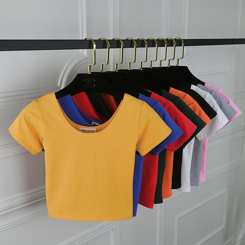 Tight navel-baring short-sleeved women&