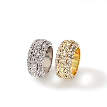 Hip-hop style zircon rotating Cuban ring