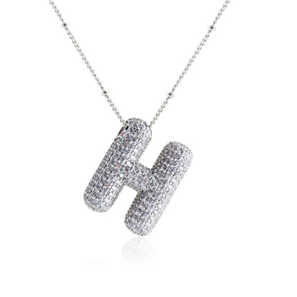 Bubble Initial Necklace 14k Gold Plated Cubic Zirconia