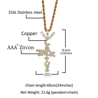 Hip-hop diamond-encrusted Cactus Jack letter necklace