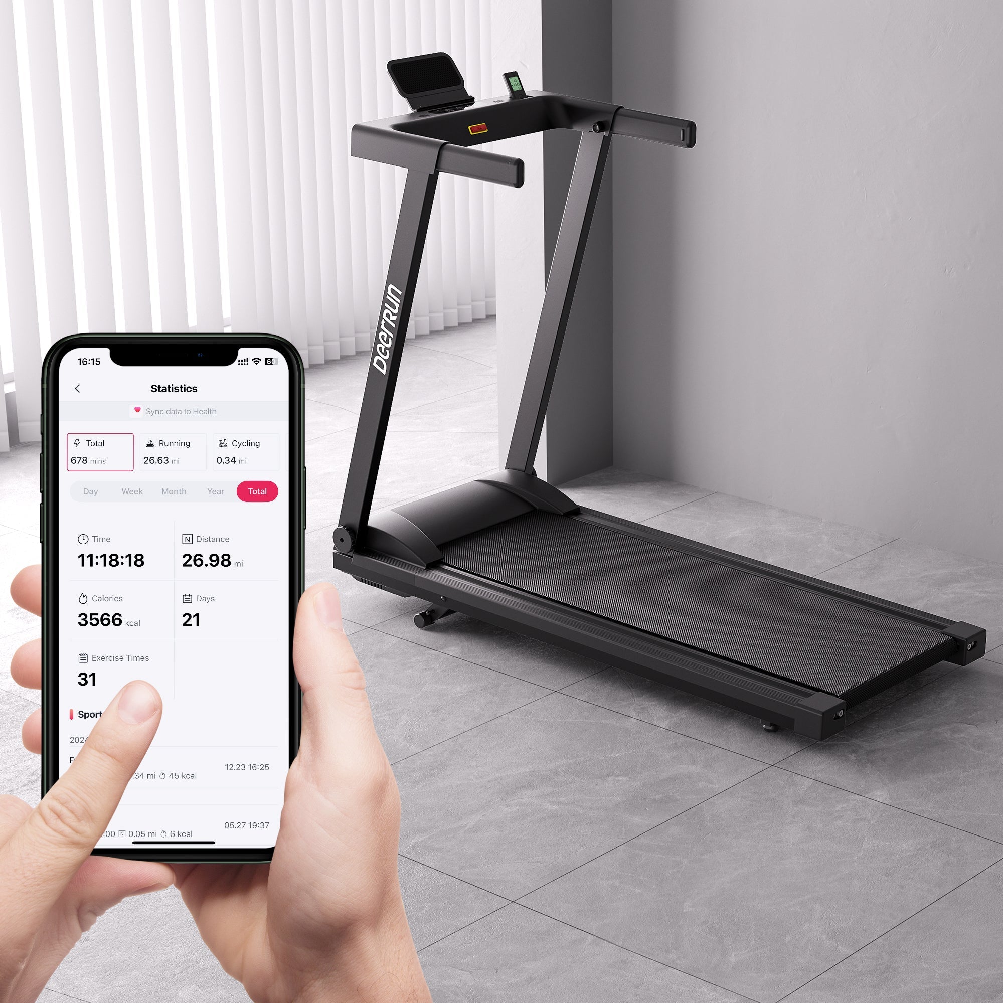 DeerRun All-New 2026 A1 Pro Move+ Smart Foldable Treadmill with 6% Incline &amp; NFC | 350 lbs, 10 mph, Black