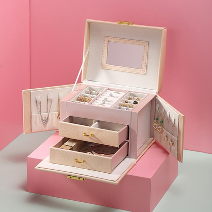 PU leather dustproof large capacity drawer jewelry box
