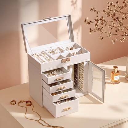 Transparent window leather jewelry armoire