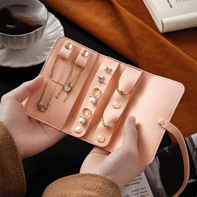 Portable multifunctional leather jewelry clutch bag