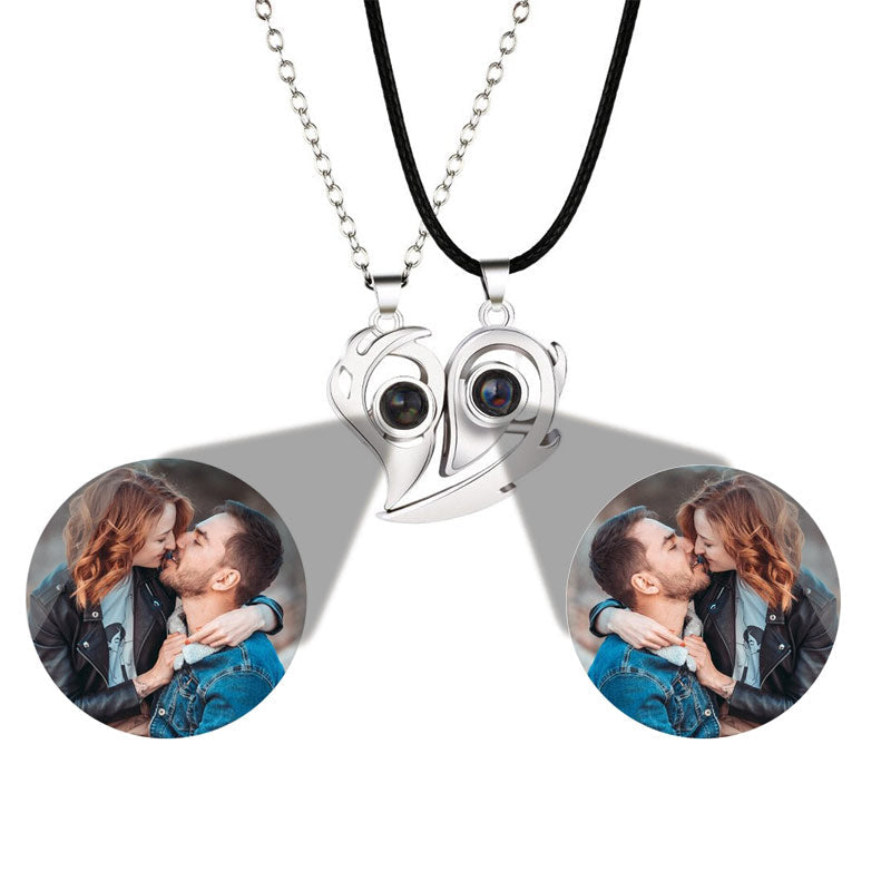 matching couples necklaces for Projection Photo Heart Magnetic Necklace
