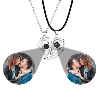 matching couples necklaces for Projection Photo Heart Magnetic Necklace