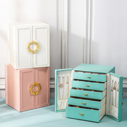 Multi-layer desktop household leather jewelry armoire