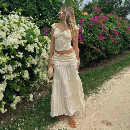 2 Piece Set Women Vacation Ruffle Beach Holiday Outfits