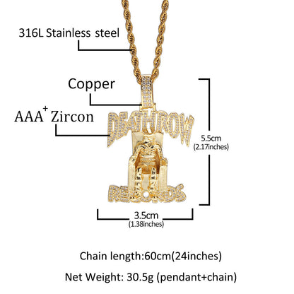 DEATHROW necklace inlaid with zircon and featuring hip-hop lettering