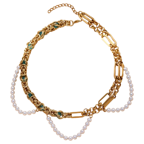 Double-layer pearl gold necklace