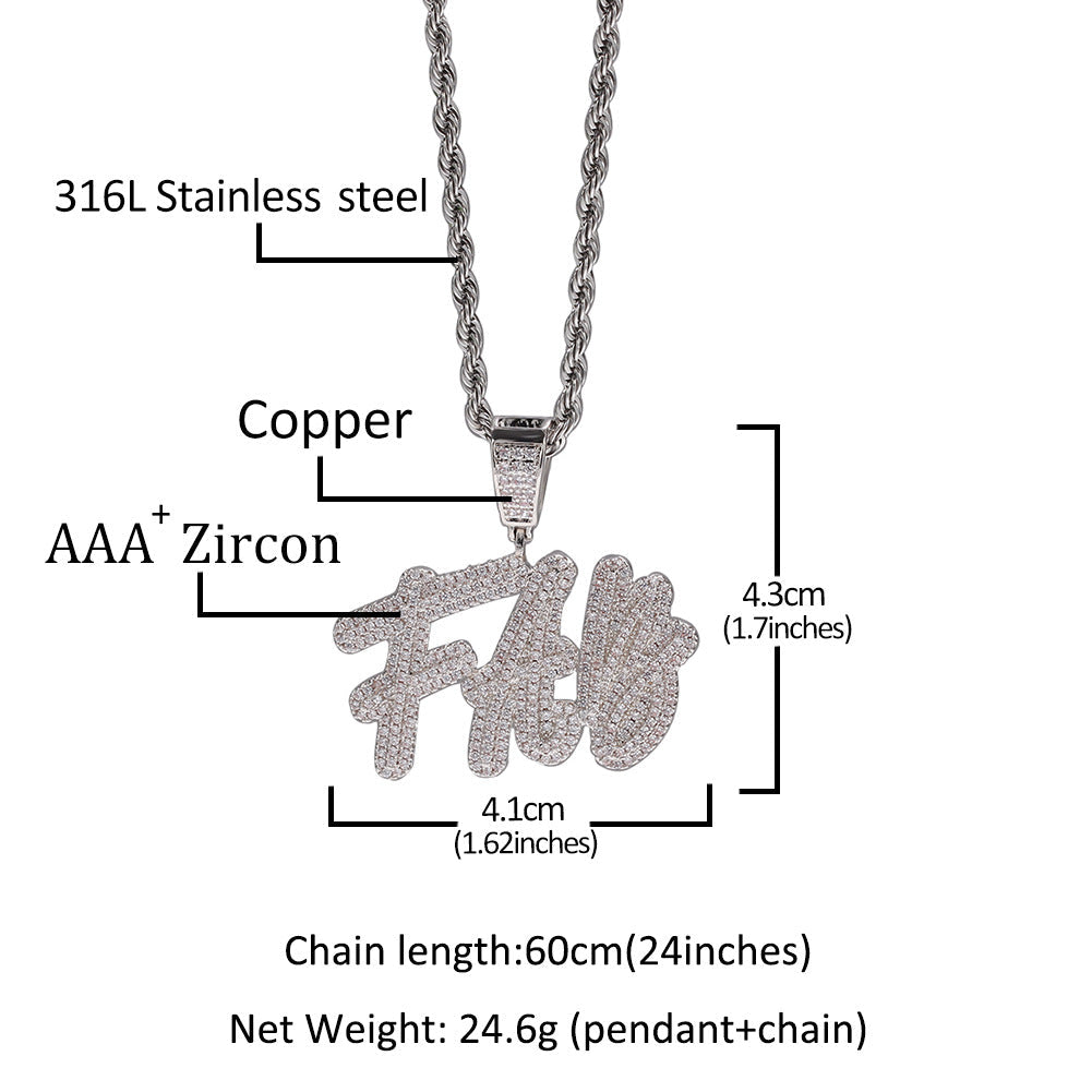 custom diamond name pendant double hip hop necklace