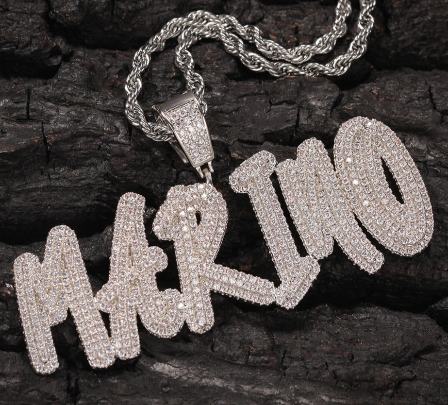 custom diamond name pendant double hip hop necklace