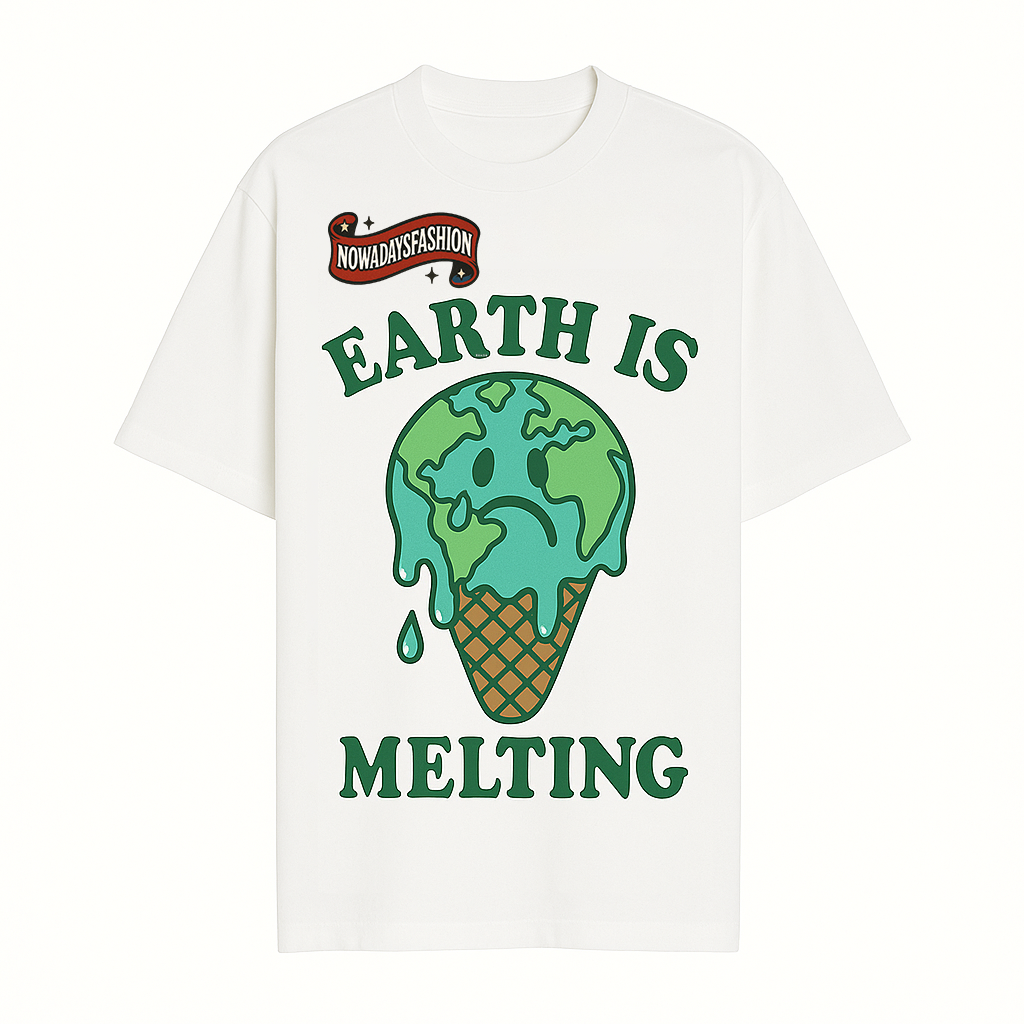 Unisex Eco Graphic T-Shirt – EARTH IS MELTING Sad Globe Ice Cream Print Tee