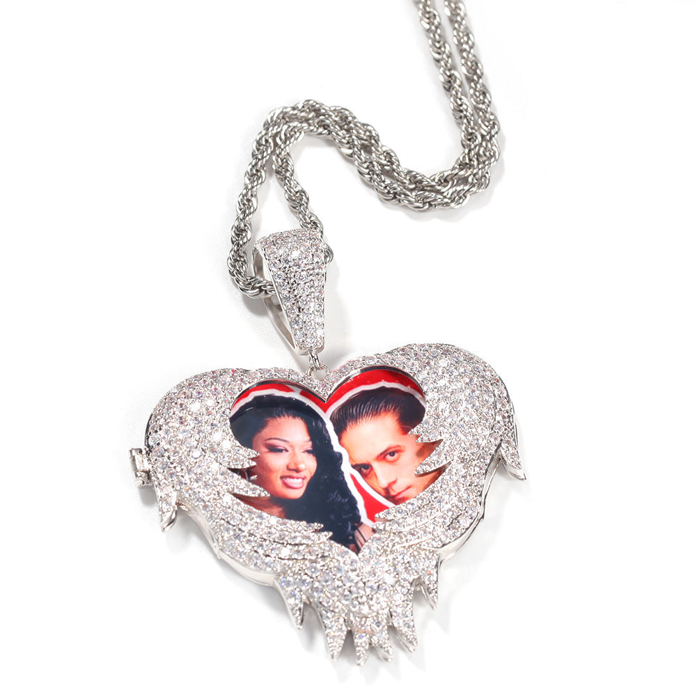 Zircon Heart Pendant DIY Flip Top Inlaid Zircon Photo Hip Hop Pendant