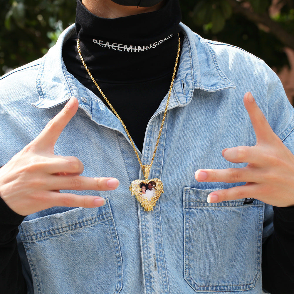 Zircon Heart Pendant DIY Flip Top Inlaid Zircon Photo Hip Hop Pendant