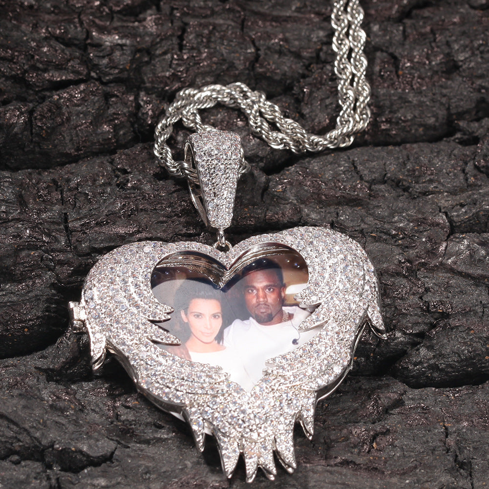 Zircon Heart Pendant DIY Flip Top Inlaid Zircon Photo Hip Hop Pendant